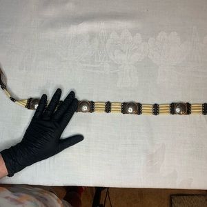 Tony Lama Native Son Bone Bead Belt, Brown Leather Western Belt Size 36